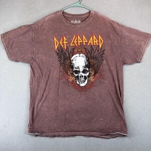 Def Leppard Shirt Mens XL Brown Skull Wings Crown Graphic Band Tee Rock 2017